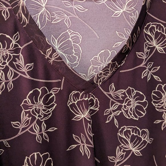 Calvin Klein Burgundy/Plum Floral V-neck Blouse - Picture 3 of 8